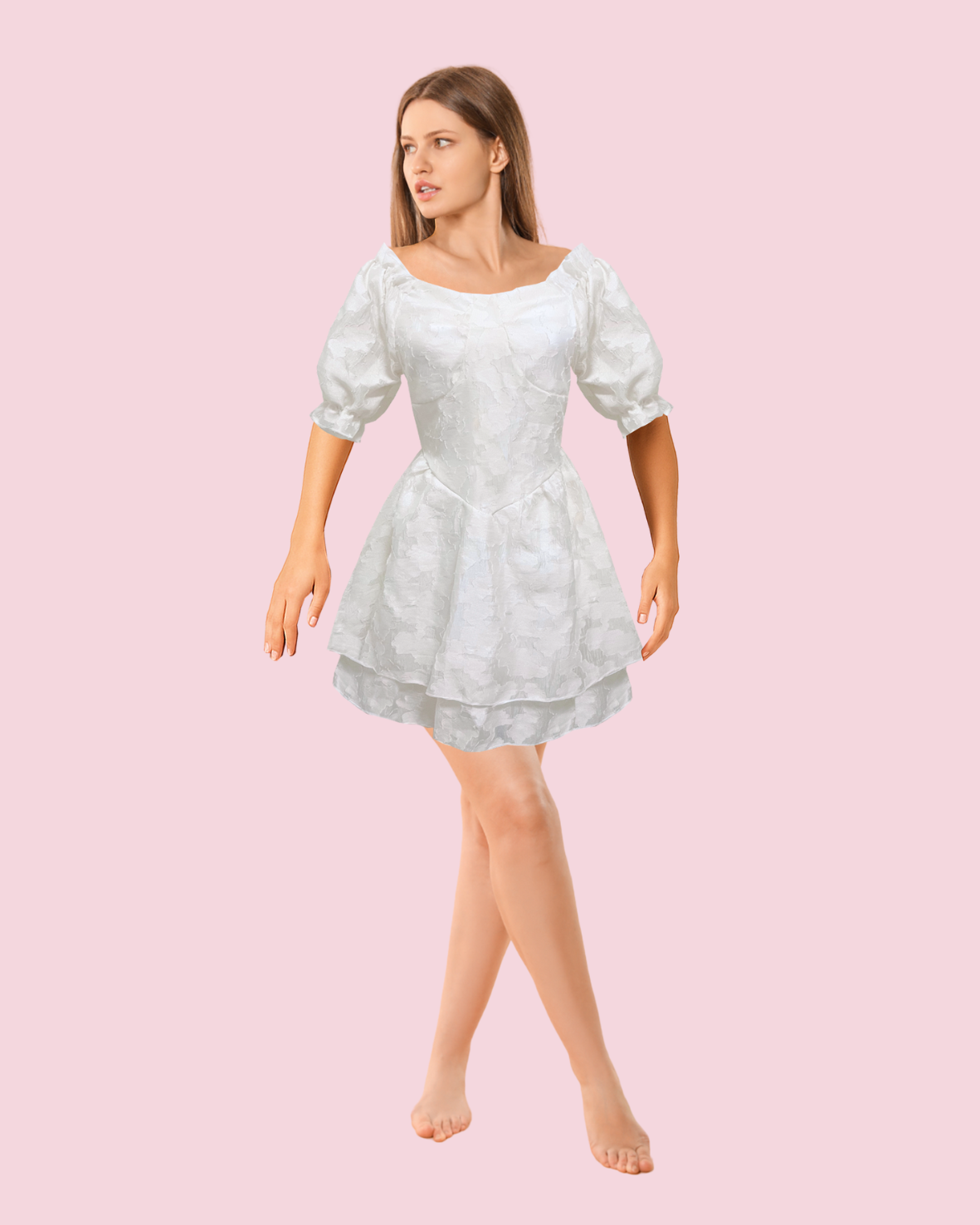 BIANCA Puff Mini Dress - Cream White