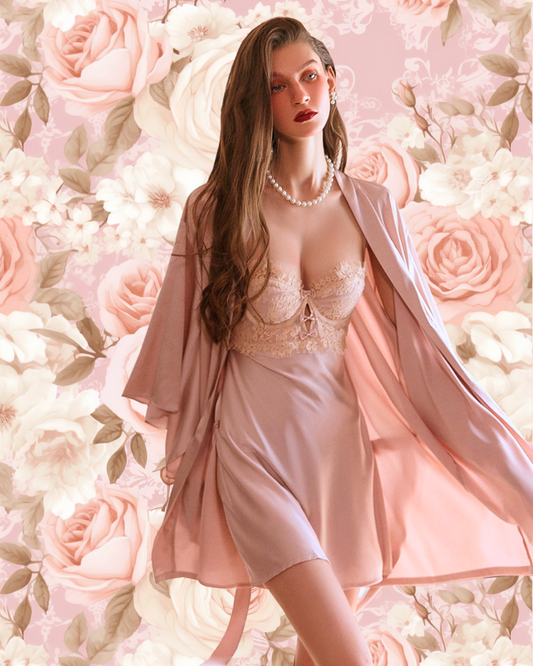 CLAUDIA Nightdress + Robe Set - Light Pink
