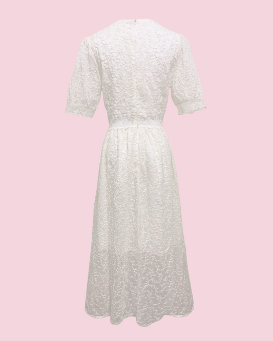 FRANZISKA Lace Puff Midi Dress - Cream White