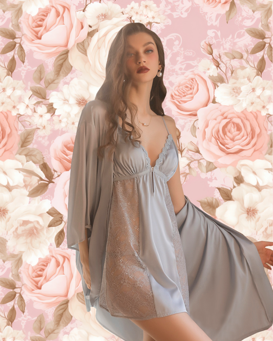 LOUISA Nightdress + Robe Set - Ice Blue