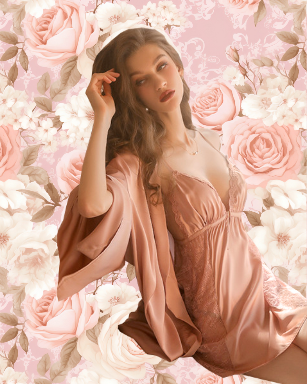 LOUISA Nightdress + Robe Set - Rose Gold