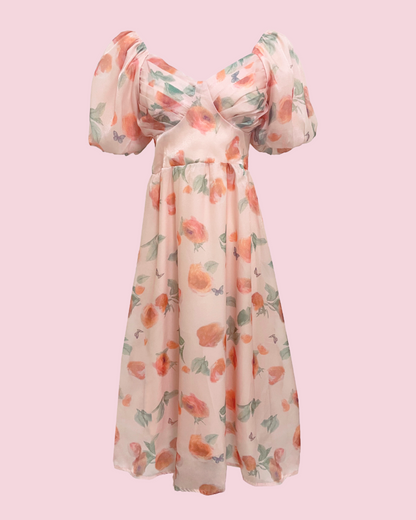 ROSA Puff Midi Dress - Peach Pink