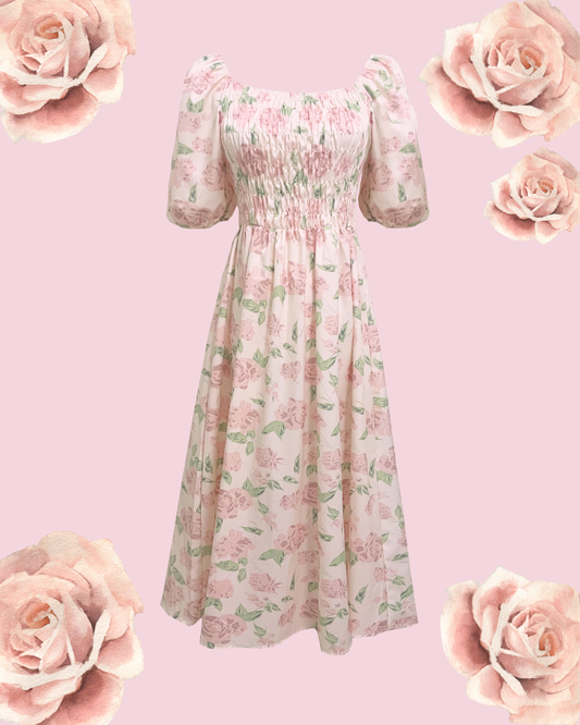 ANGELA Rose Puff Midi Dress - Light Pink