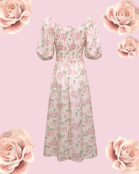 ANGELA Rose Puff Midi Dress - Light Pink