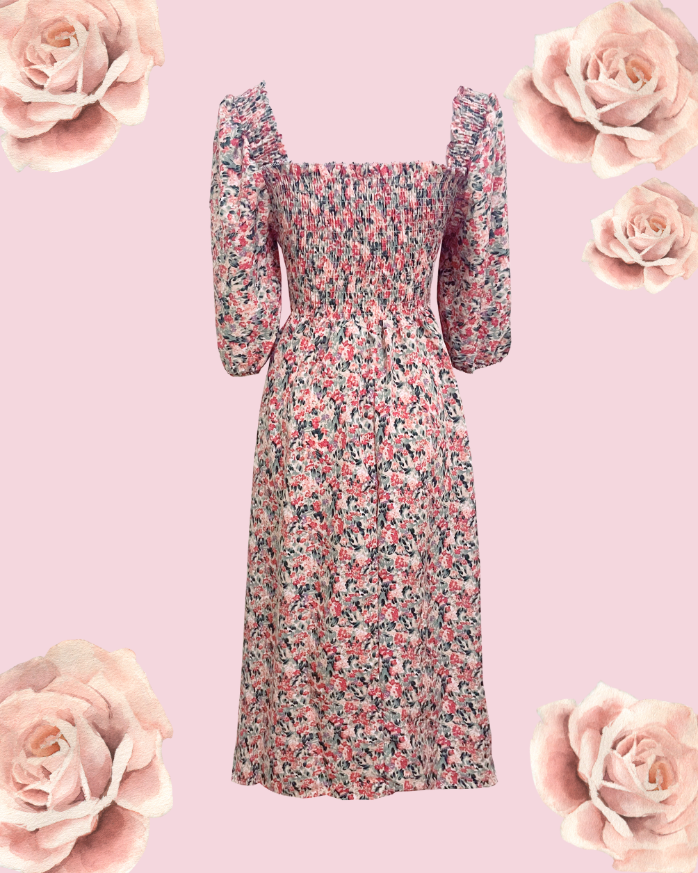 ANITA Floral Puff Midi Dress - Pink