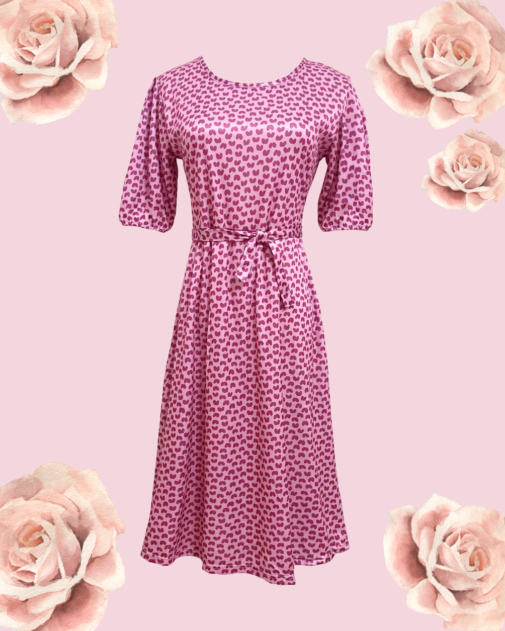 BONNIE Heart Midi Dress - Dark Pink