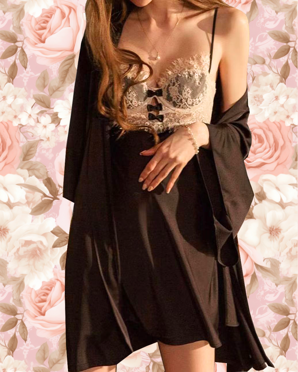 CLAUDIA Nightdress + Robe Set - Black