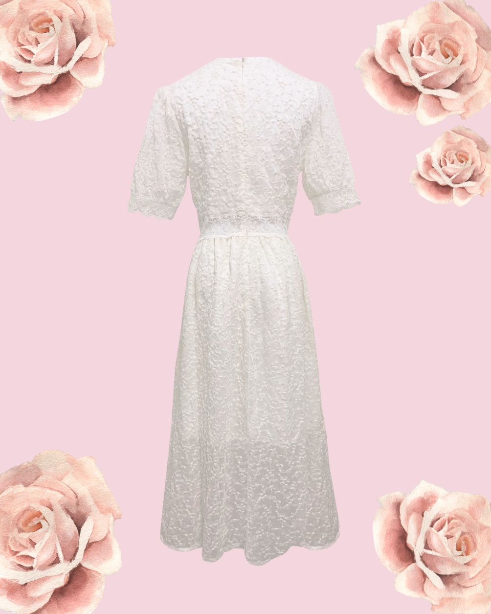 FRANZISKA Lace Puff Midi Dress - Cream White