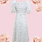 HANNA Floral Puff Midi Dress - White