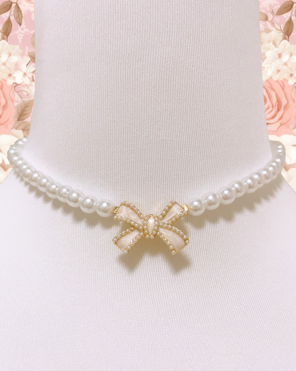 KELLY Bow Pearl Necklace - Light Pink