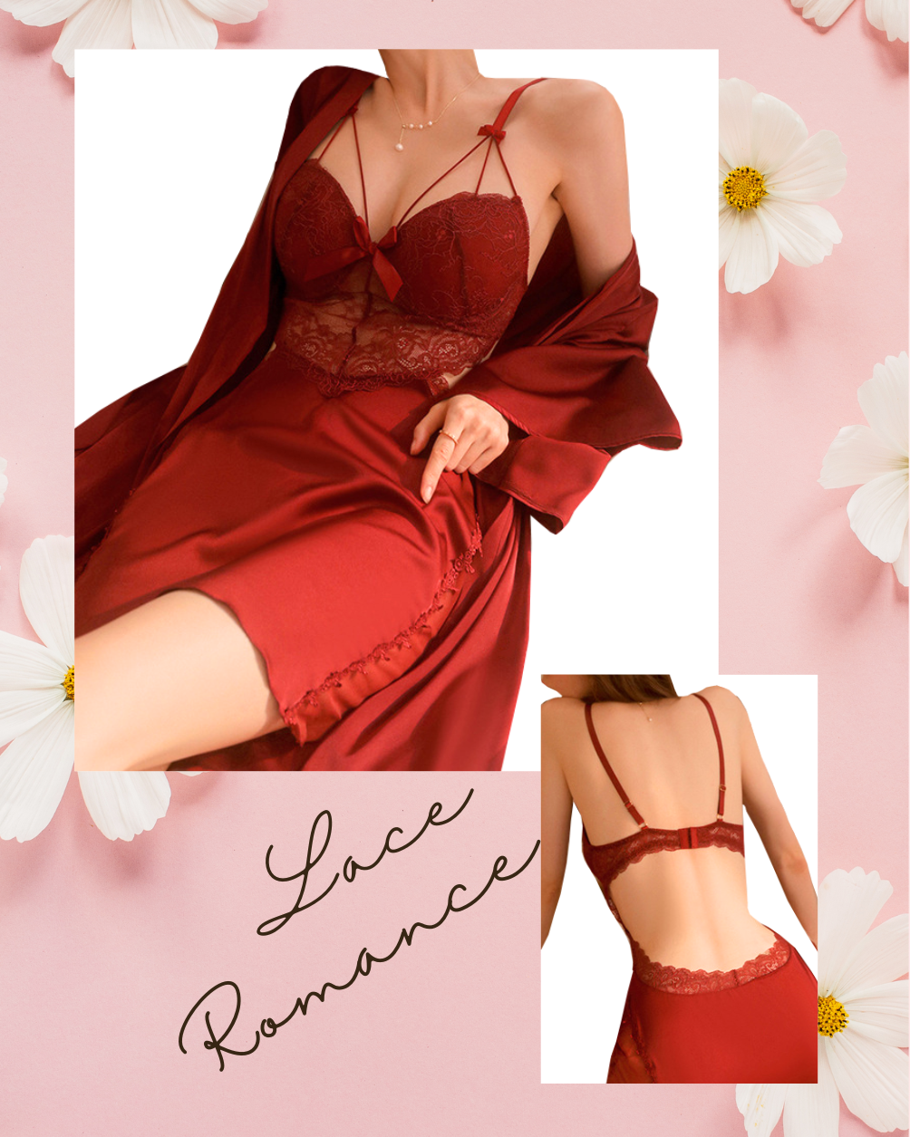 LUNA Nightdress + Robe Set - Burgundy