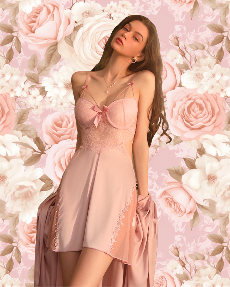 LUNA Nightdress + Robe Set - Light Pink