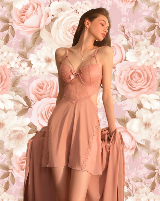 LUNA Nightdress + Robe Set - Rose Gold