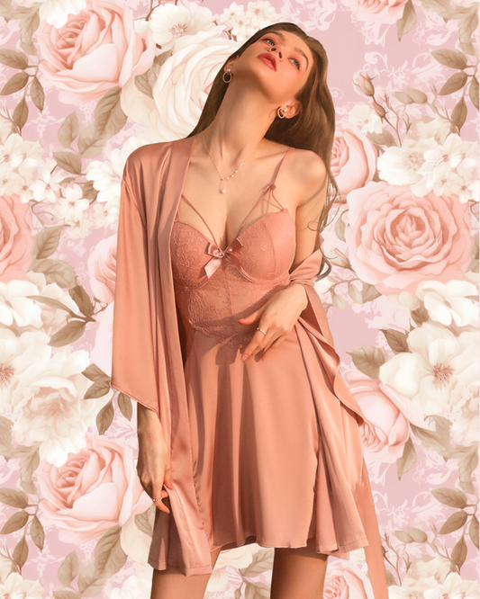LUNA Nightdress + Robe Set - Rose Gold