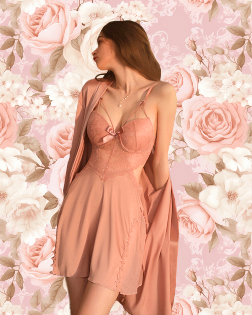 LUNA Nightdress + Robe Set - Rose Gold