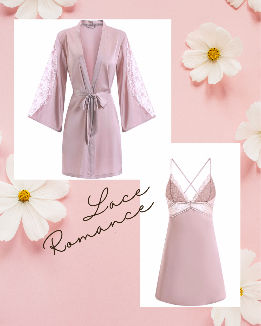 QUEENETTE Nightdress + Robe Set - Mauve Pink