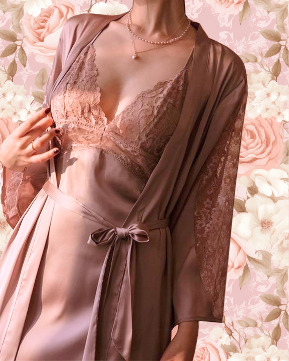 QUEENETTE Nightdress + Robe Set - Mauve Pink