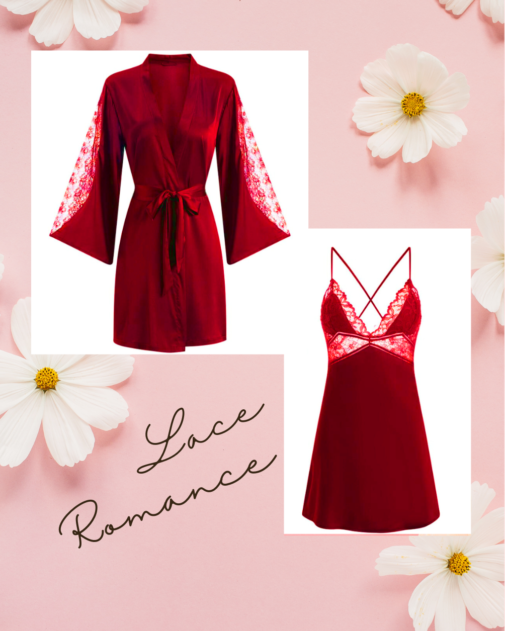 QUEENETTE Nightdress + Robe Set - Red