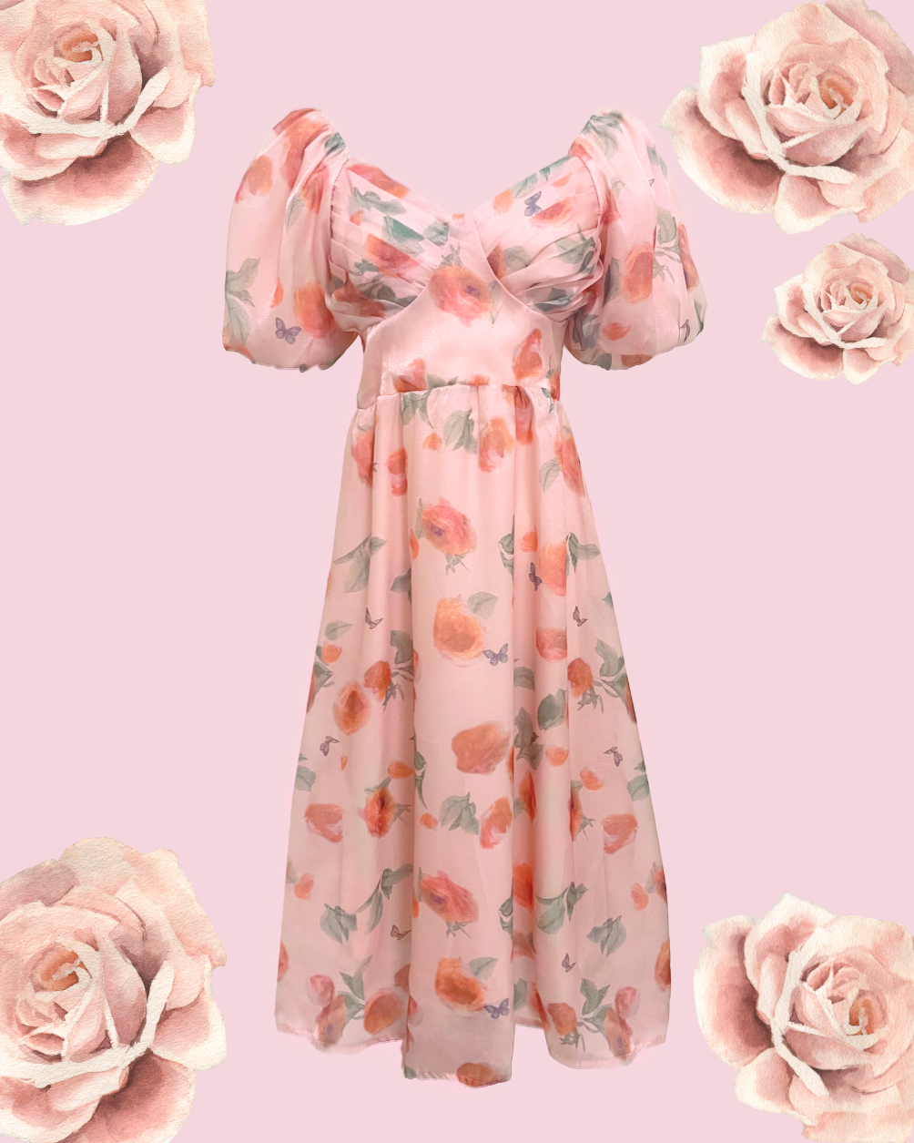 ROSA Puff Midi Dress - Peach Pink