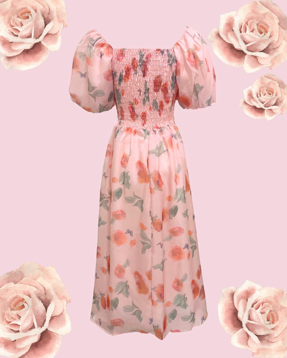 ROSA Puff Midi Dress - Peach Pink