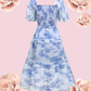 SILVIA Floral Puff Midi Dress - Blue