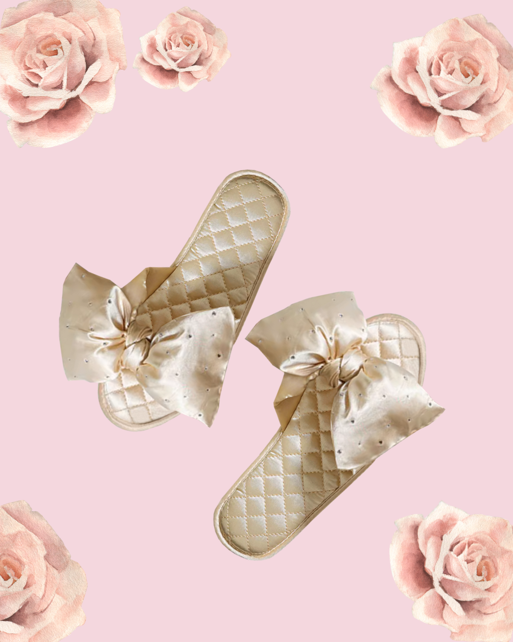 KATIE  Silky Bow Slippers - Light Pink/ White/ Black/ Champaign