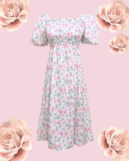 VIVIENNE Floral Puff Midi Dress - Light Pink