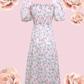 VIVIENNE Floral Puff Midi Dress - Light Pink