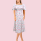 VIVIENNE Floral Puff Midi Dress - White & Pink